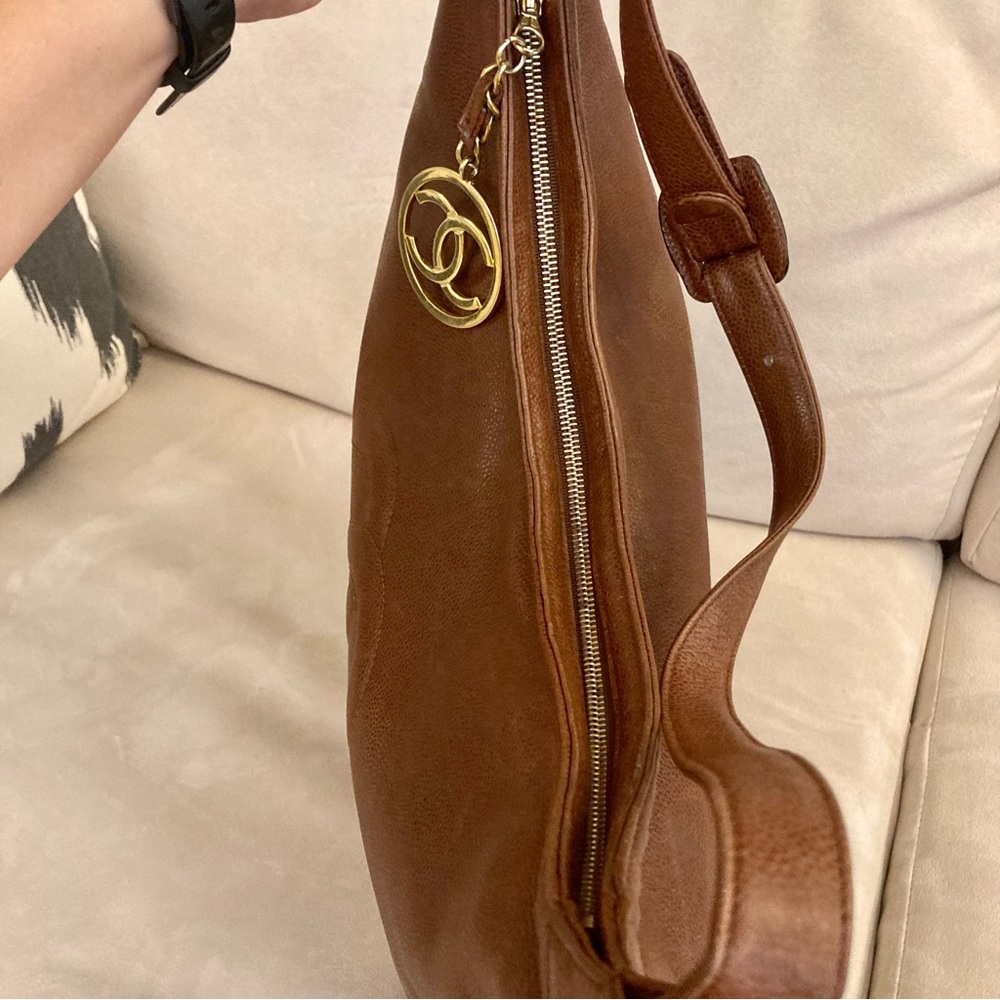 Authentic CHANEL Caviar Hobo Shoulder Bag - Cognac Brown - Picture 12 of 16